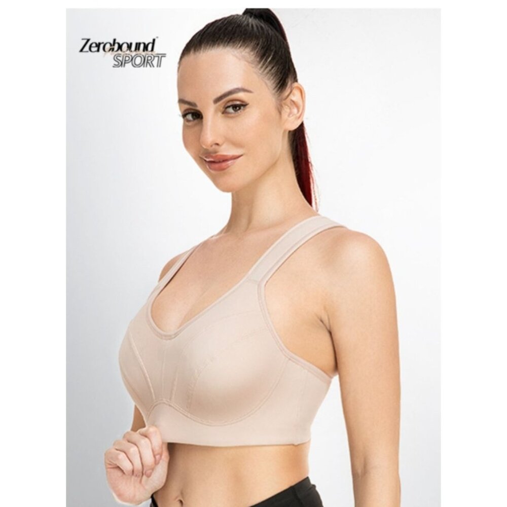 Zero Bound High Impact Sports Bra For Women Full Coverage Size 38D Nude Running